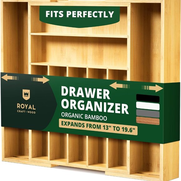 Luxury Bamboo Kitchen Drawer Organizer - Silverware Organizer, Utensil Holder & - Picture 1 of 9